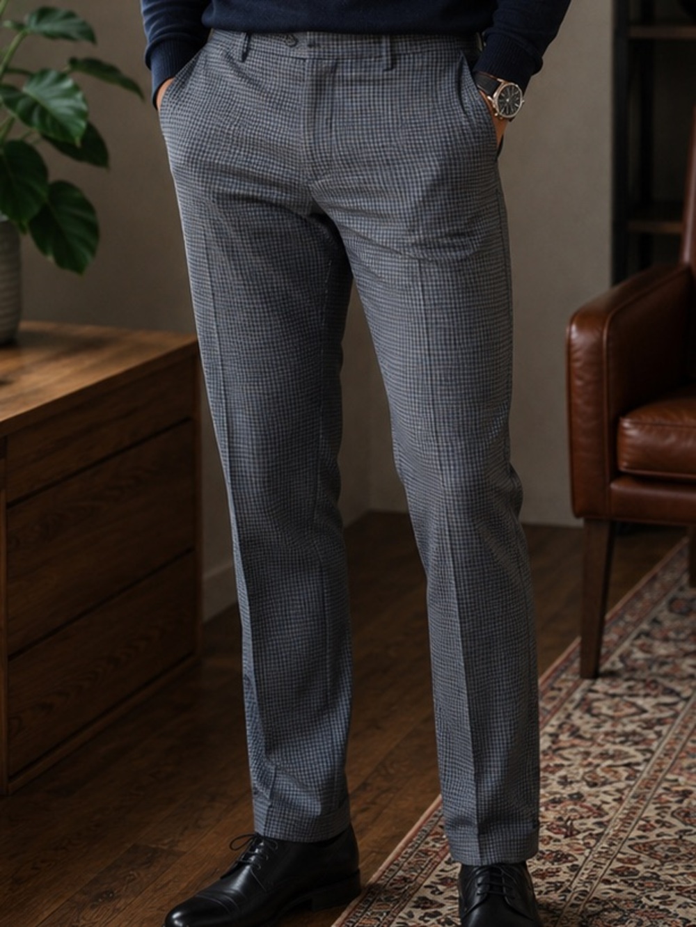 NWOT Grey Checked Dress Pants - Tailored Fit